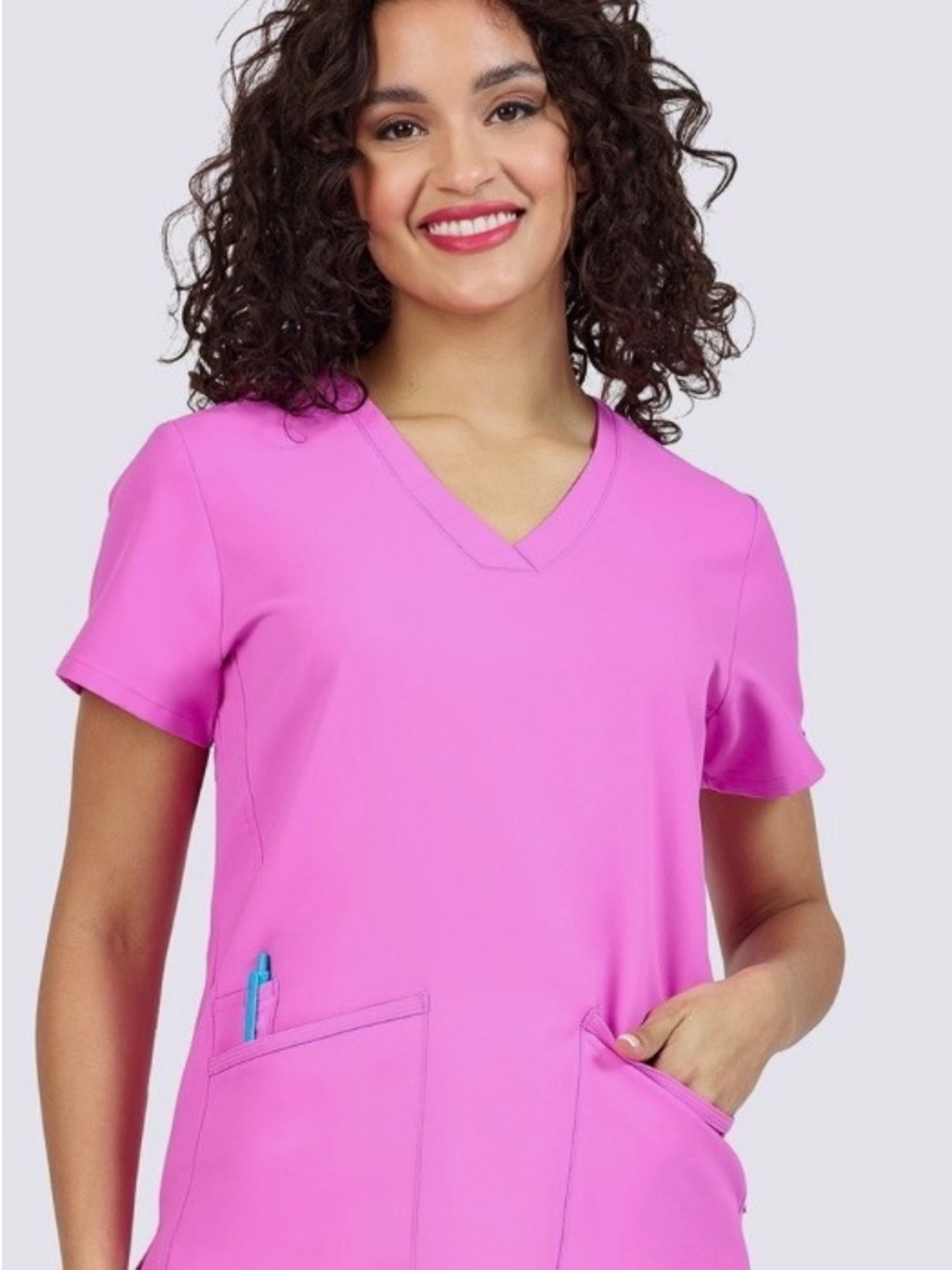 Women's V-Neck Medical Top in Bright Pink Zavate Brand color Orchid